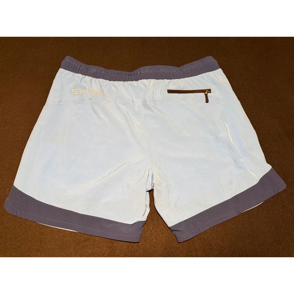 Spyder Swim Mens XL Board Shorts Light Blue Navy Blue Lined Swim Trunks Pockets
